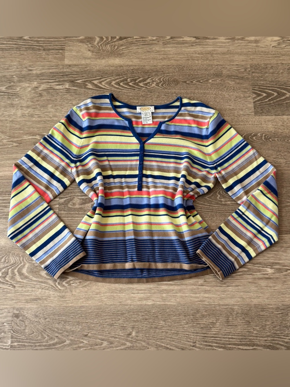 VTG Talbots Striped Sweater Multicolor Rainbow Y2K Whimsical Girly Artsy Sz L